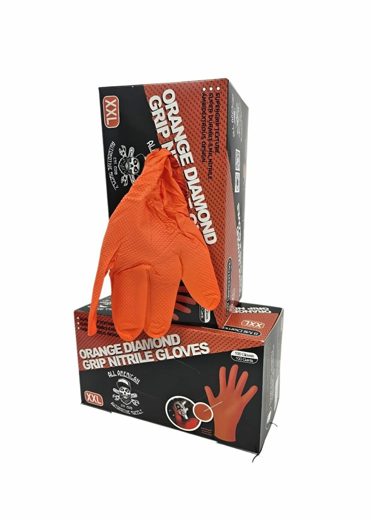 Orange A3Supply Diamond Grip Nitrile 8MIL. Glove, 1000count, XX-Large